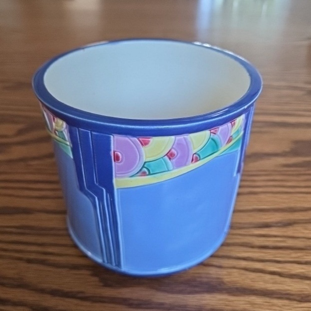 Erphila Planter 4.25in Art Deco Blue Geometric Ceramic Czechoslovakia 7093/9